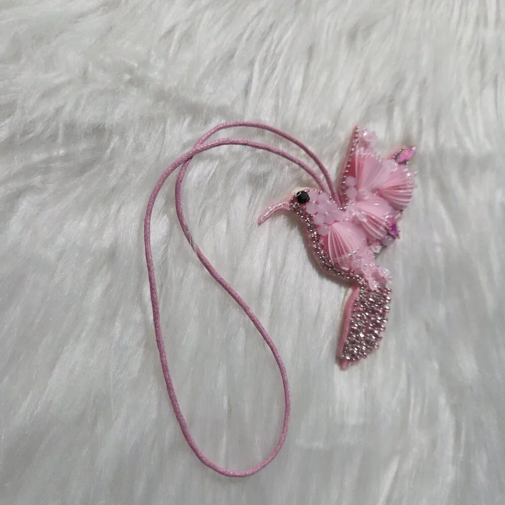Beaded Pink Hummingbird Bag Charm